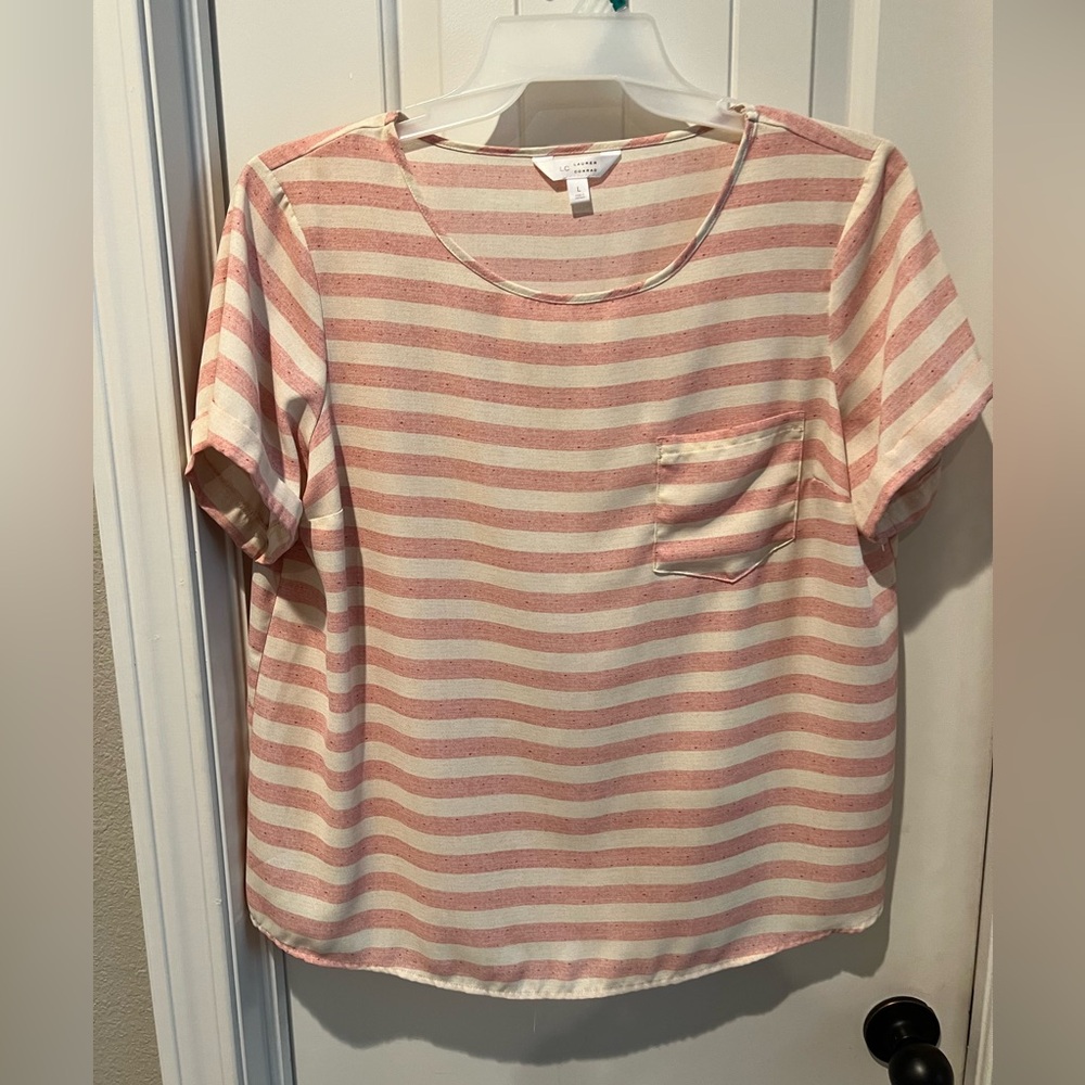💰 $5/20! LC Lauren Conrad Orange and Pink Boxy Blouse women’s large L